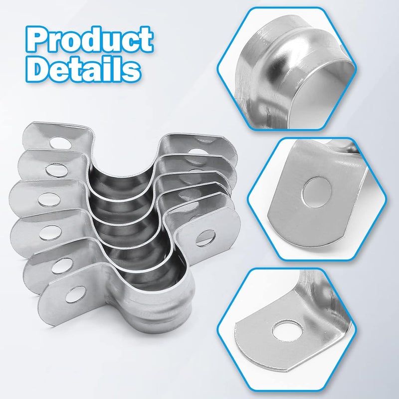 Uenhoy 50 Pcs 1/2" Stainless Steel Rigid Pipe Strap Clamps, M12 Two Hole Strap U Bracket Pipe Clamps Heavy Duty Conduit Clamps U-Shape Clamps for Conduit and Cables - Image 4